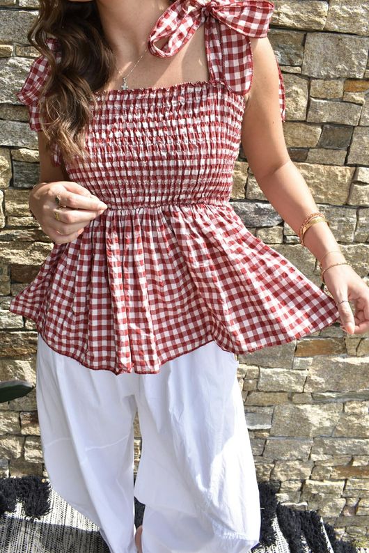 Nonni Gingham Bandeau Cami Sangria
